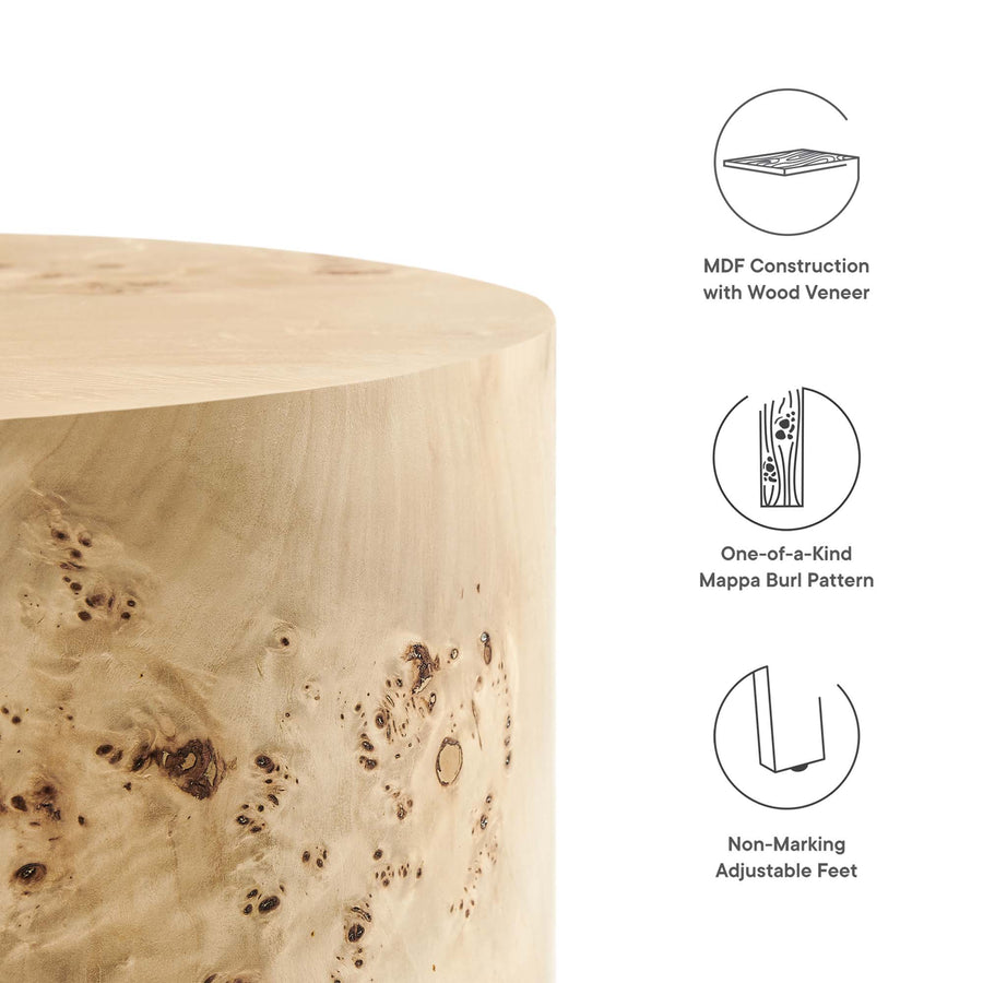 Gable 16" Round Burl Wood Side Table in Natural Burl