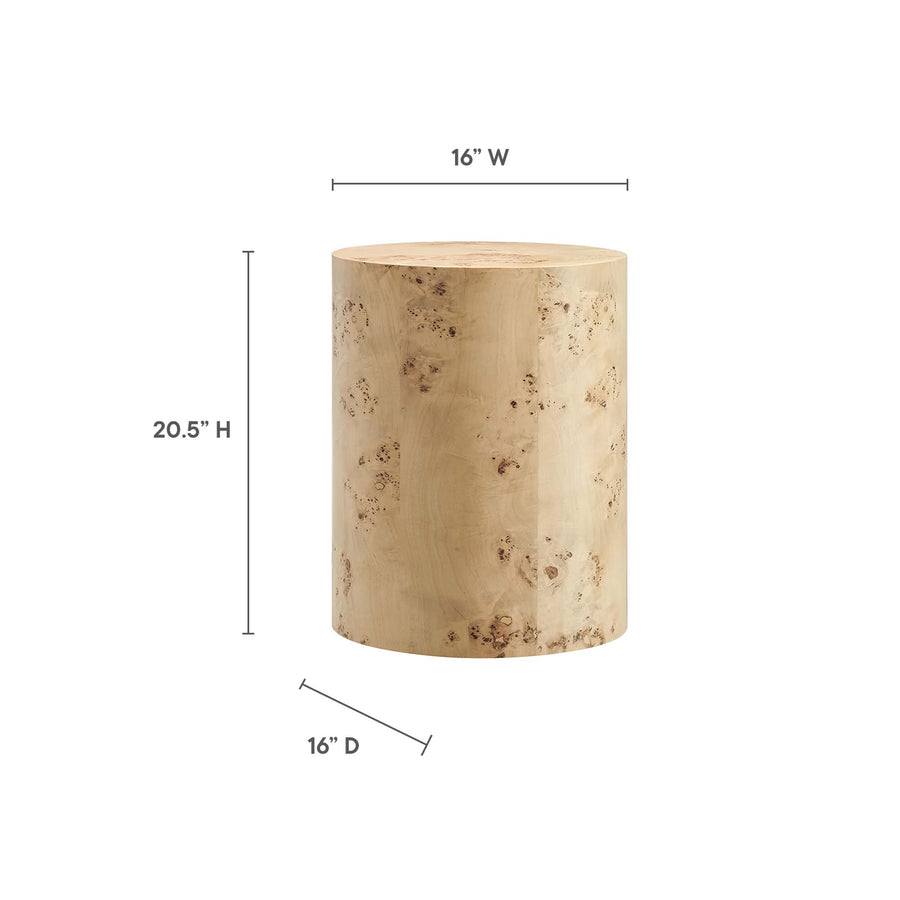 Gable 16" Round Burl Wood Side Table in Natural Burl