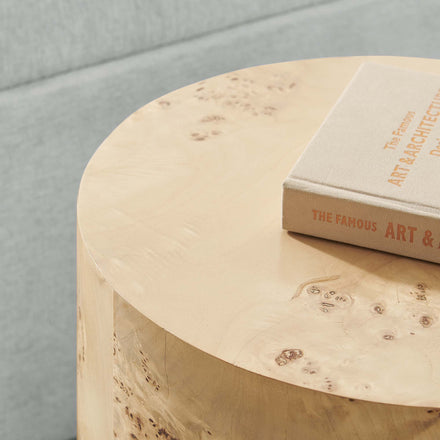 Cosmos 16" Round Burl Wood Side Table in Natural Burl