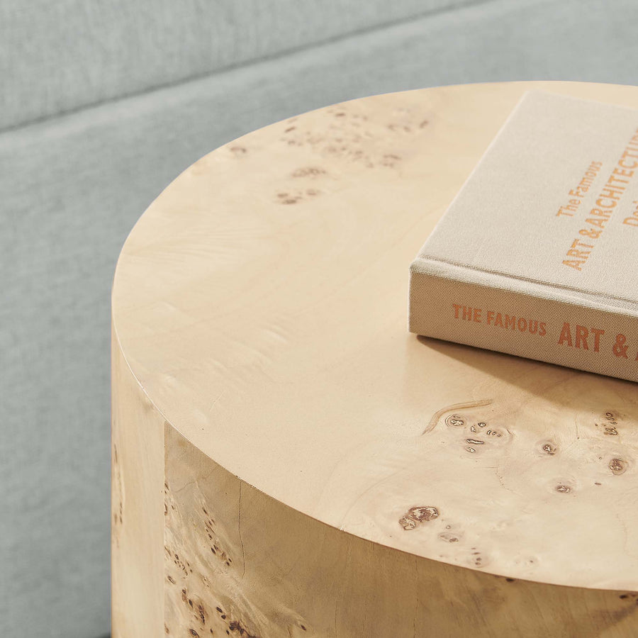 Gable 16" Round Burl Wood Side Table in Natural Burl