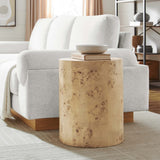 Gable 16" Round Burl Wood Side Table in Natural Burl