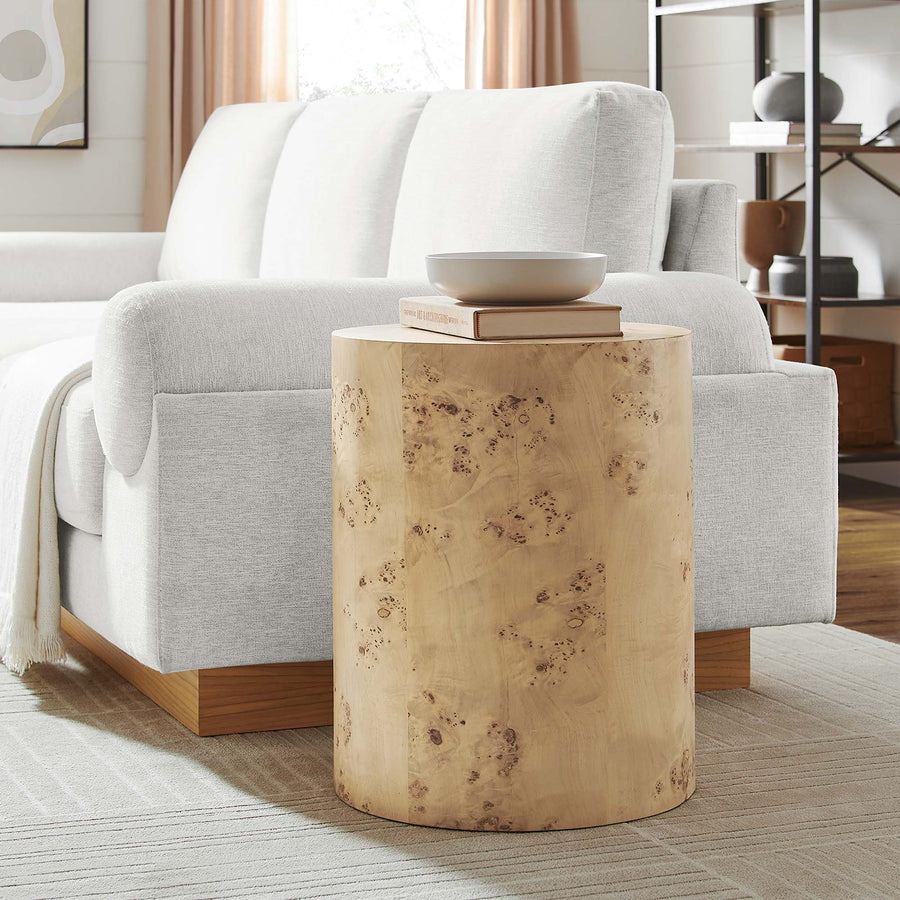 Gable 16" Round Burl Wood Side Table in Natural Burl