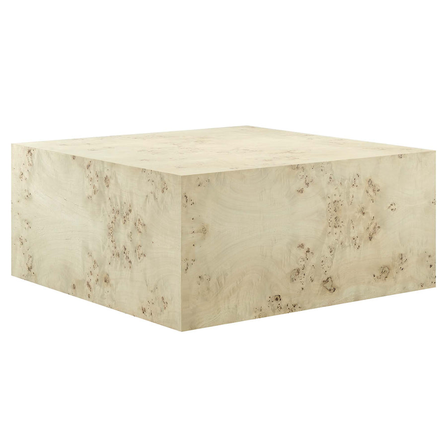 Gable 36" Square Burl Wood Coffee Table in Bleached Burl