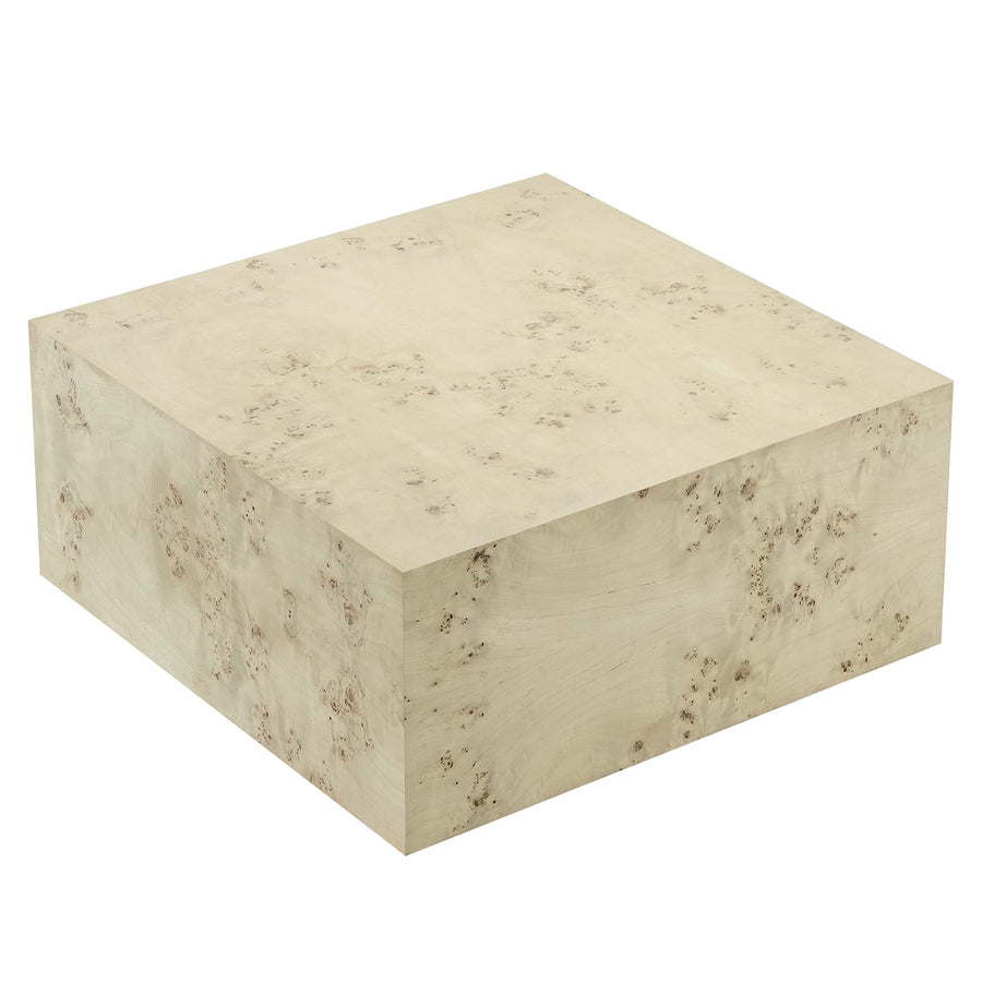 Gable 36" Square Burl Wood Coffee Table in Bleached Burl