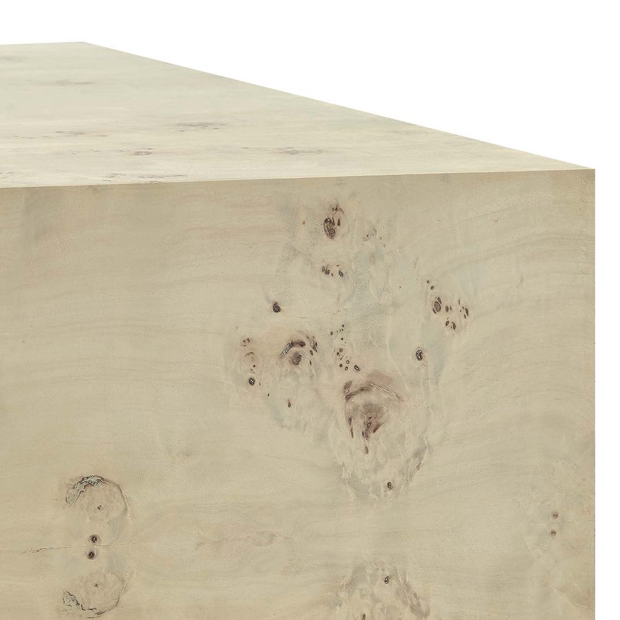 Gable 36" Square Burl Wood Coffee Table in Bleached Burl