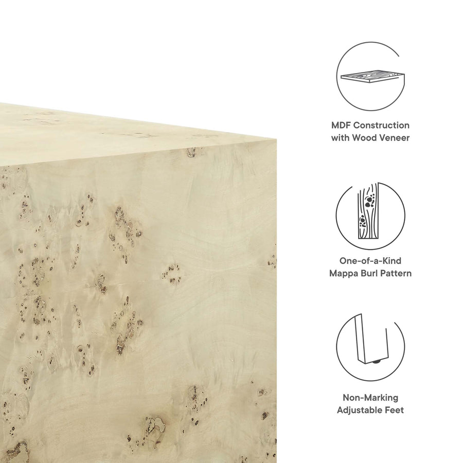 Gable 36" Square Burl Wood Coffee Table in Bleached Burl