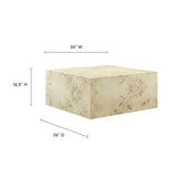 Gable 36" Square Burl Wood Coffee Table in Bleached Burl