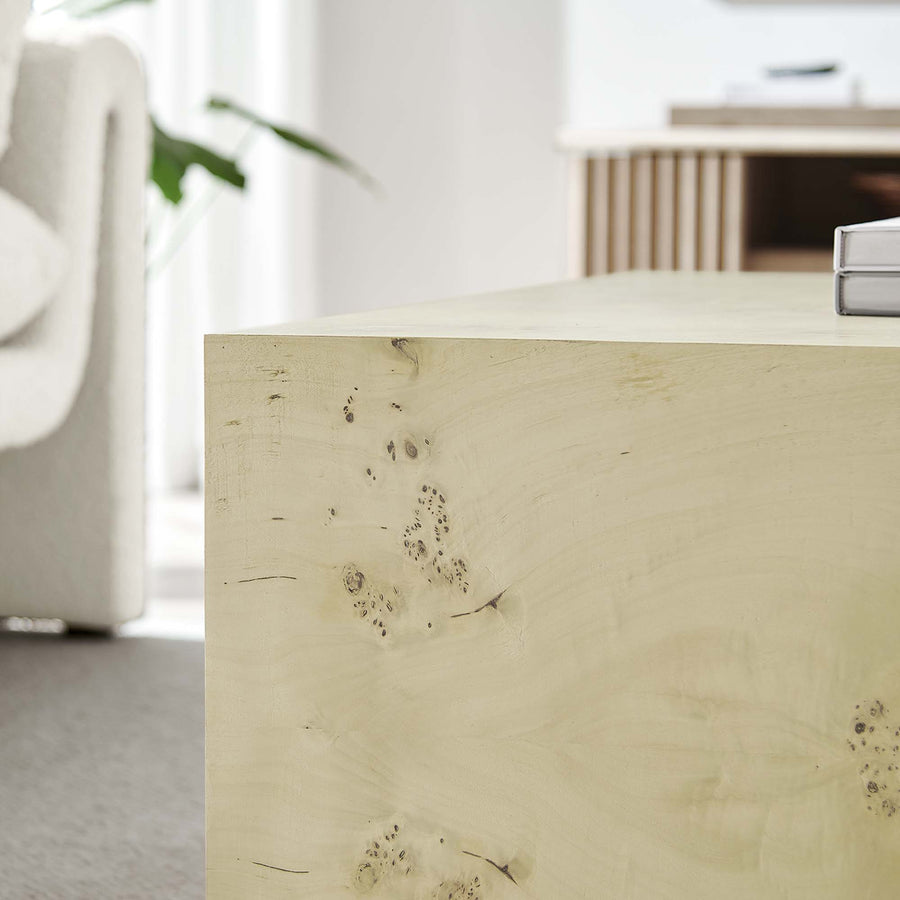 Gable 36" Square Burl Wood Coffee Table in Bleached Burl