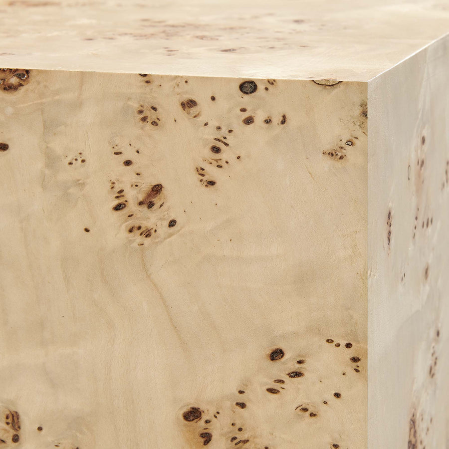 Gable 36" Square Burl Wood Coffee Table in Natural Burl