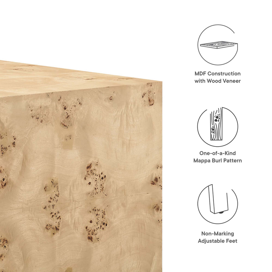 Gable 36" Square Burl Wood Coffee Table in Natural Burl