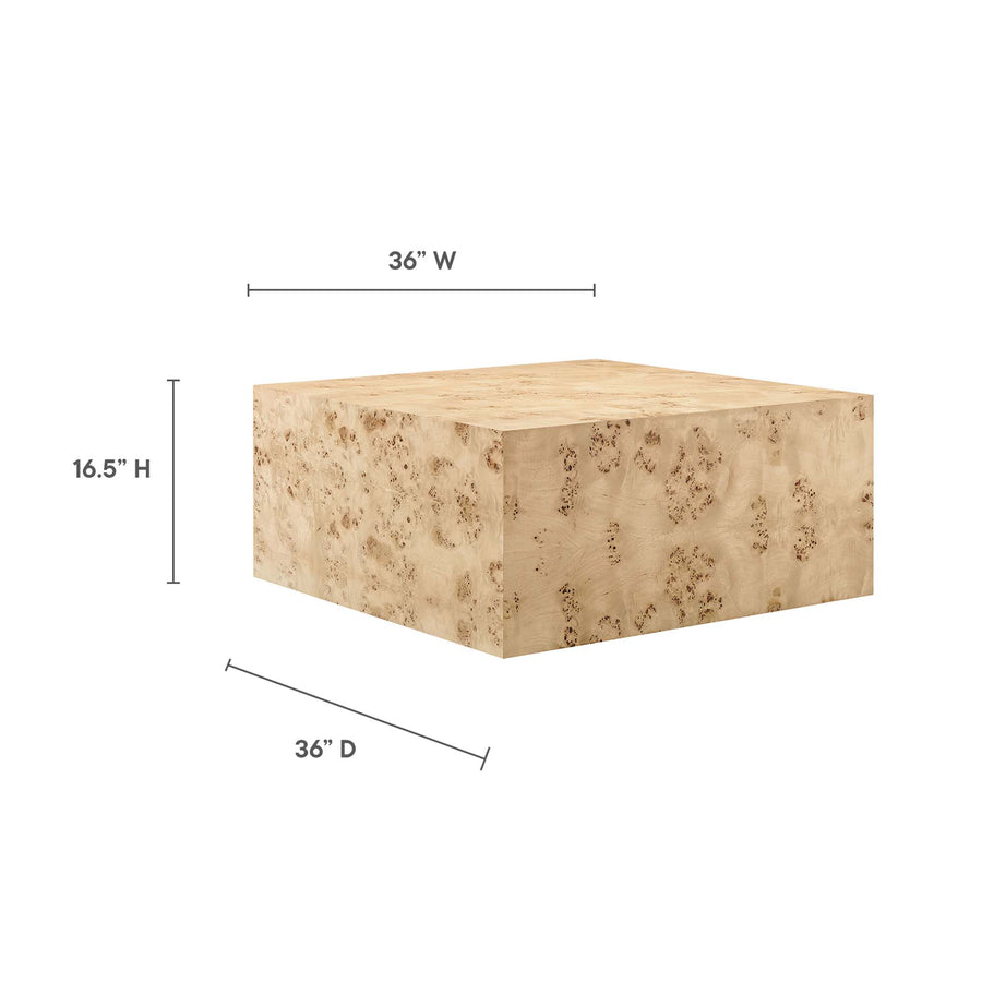 Gable 36" Square Burl Wood Coffee Table in Natural Burl