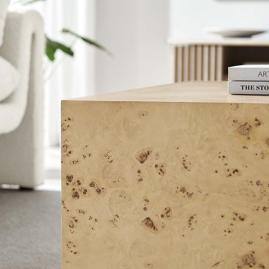 Gable 36" Square Burl Wood Coffee Table in Natural Burl