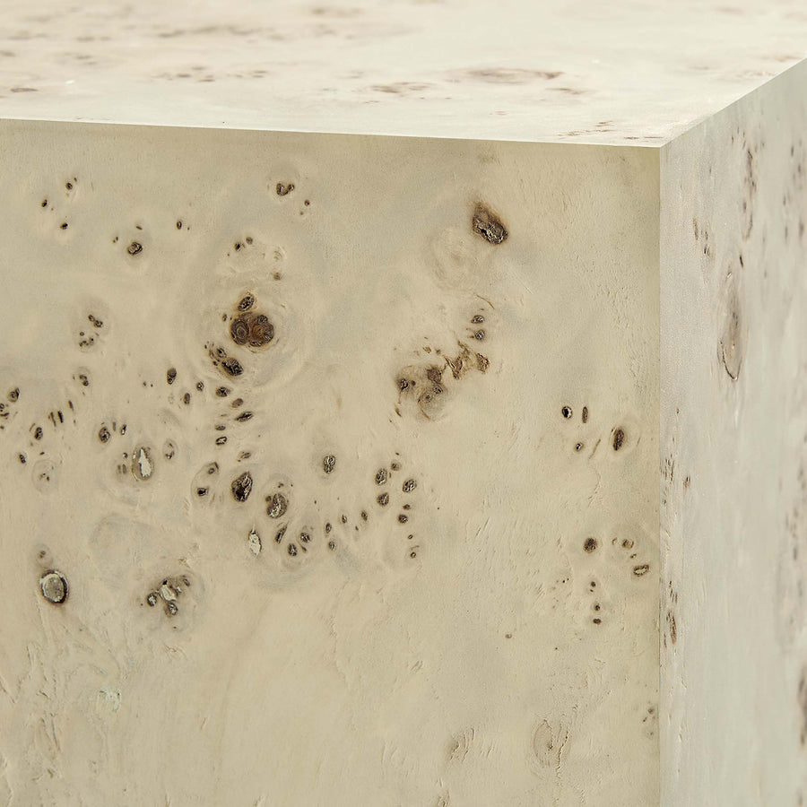 Gable 16" Square Burl Wood Side Table in Bleached Burl