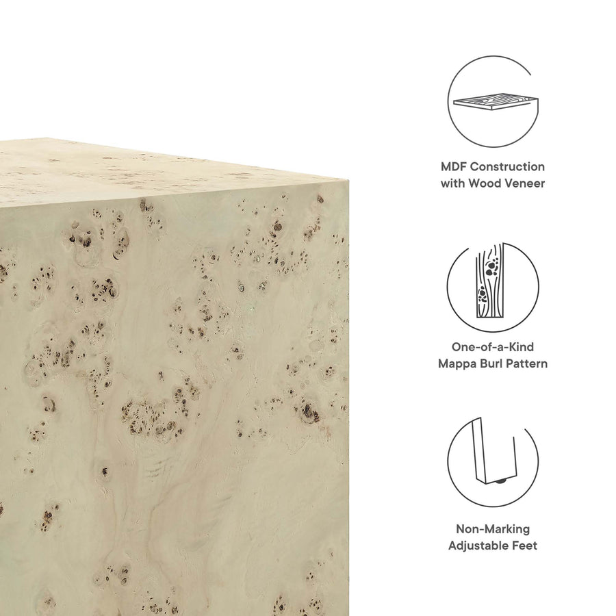 Gable 16" Square Burl Wood Side Table in Bleached Burl