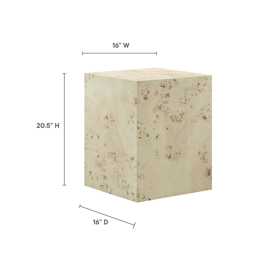Gable 16" Square Burl Wood Side Table in Bleached Burl
