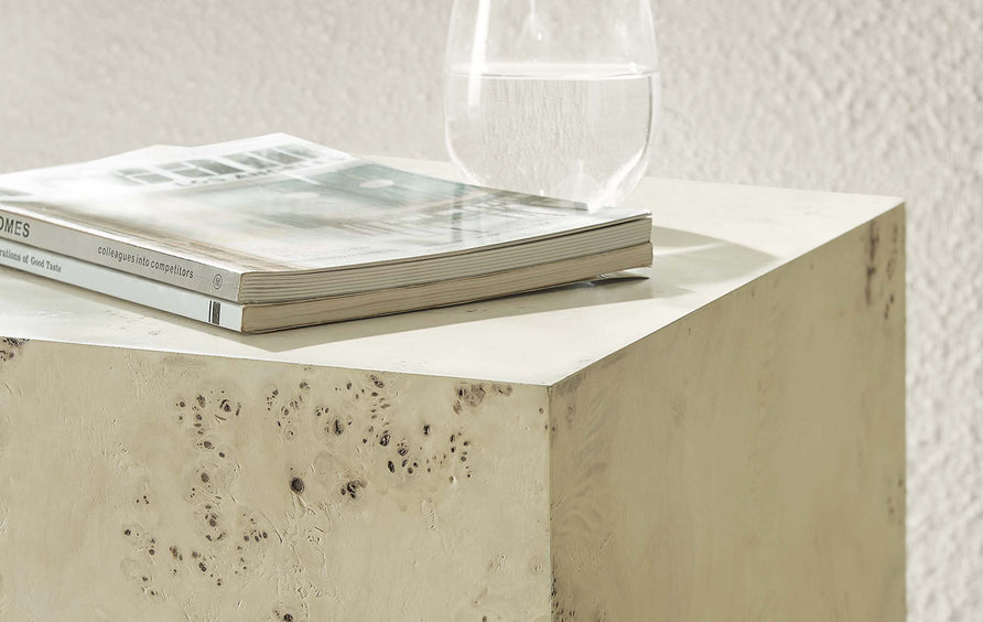 Gable 16" Square Burl Wood Side Table in Bleached Burl