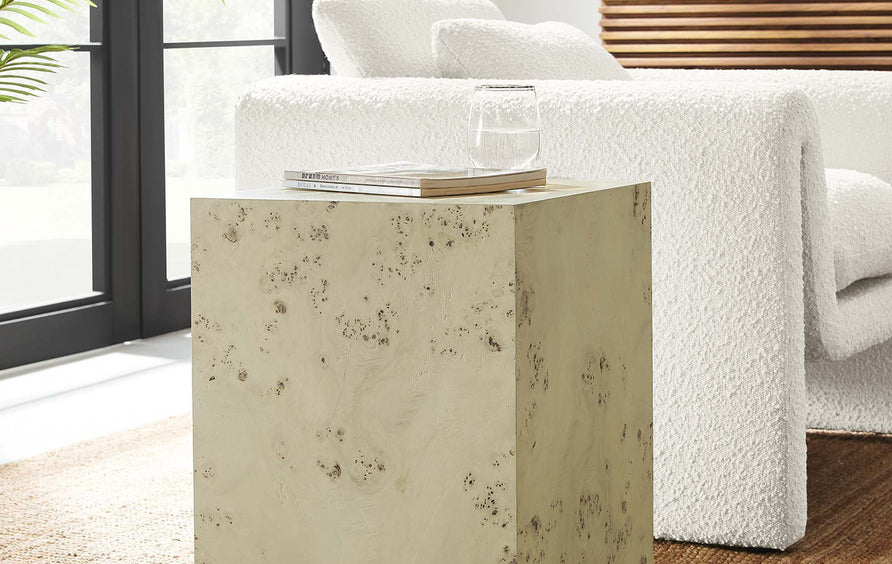 Gable 16" Square Burl Wood Side Table in Bleached Burl