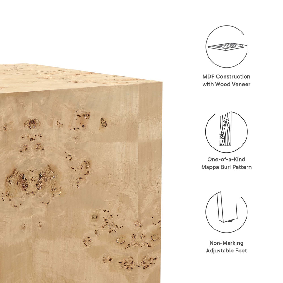 Gable 16" Square Burl Wood Side Table in Natural Burl