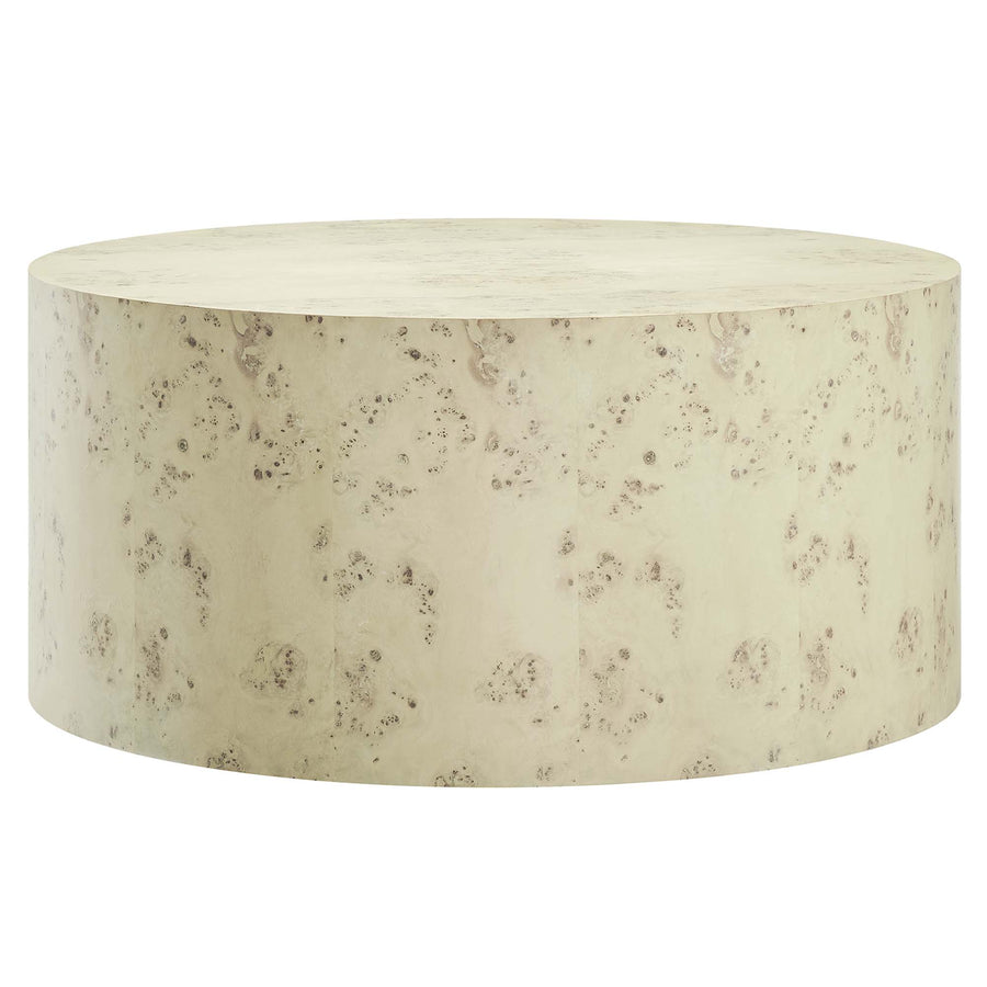 Gable 35" Round Burl Wood Coffee Table in Bleached Burl