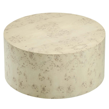 Cosmos 35" Round Burl Wood Coffee Table in Bleached Burl