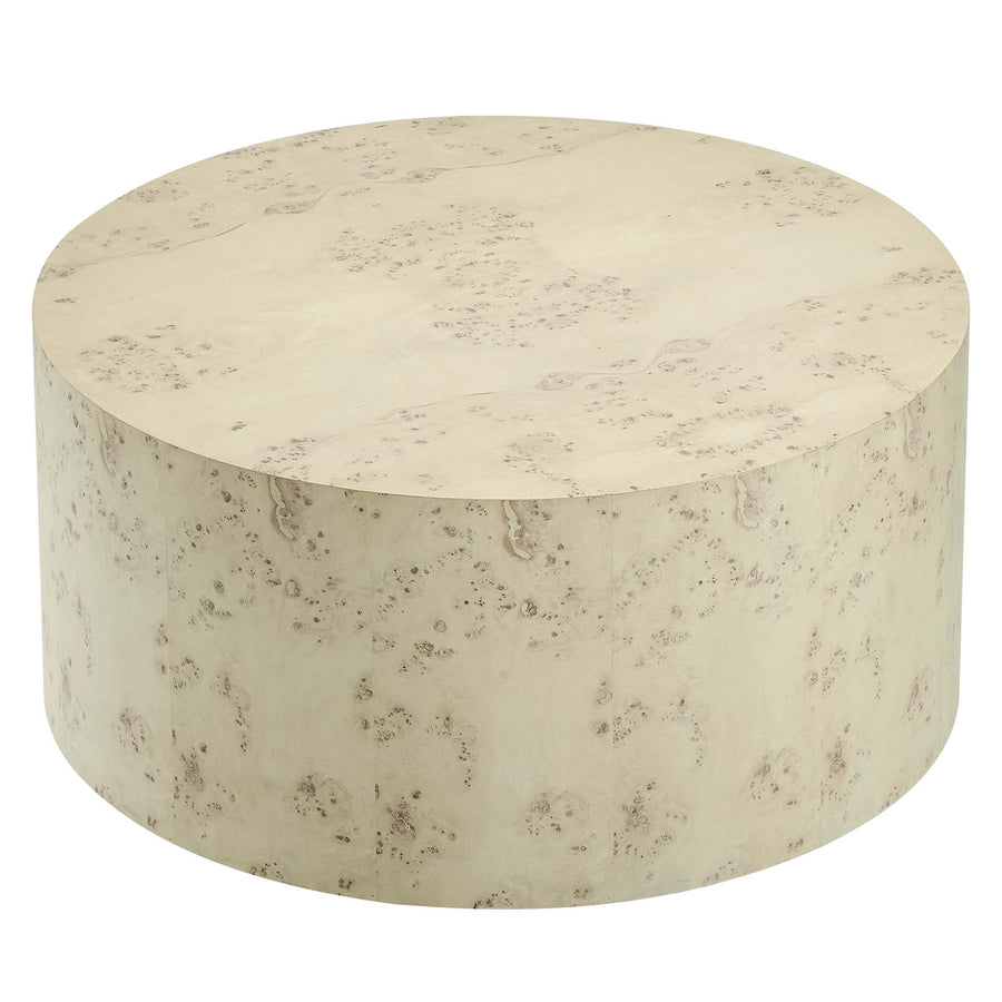 Gable 35" Round Burl Wood Coffee Table in Bleached Burl