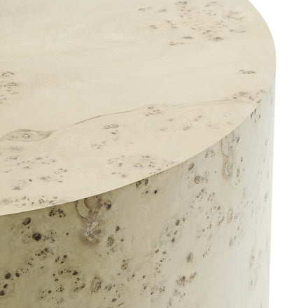 Cosmos 35" Round Burl Wood Coffee Table in Bleached Burl