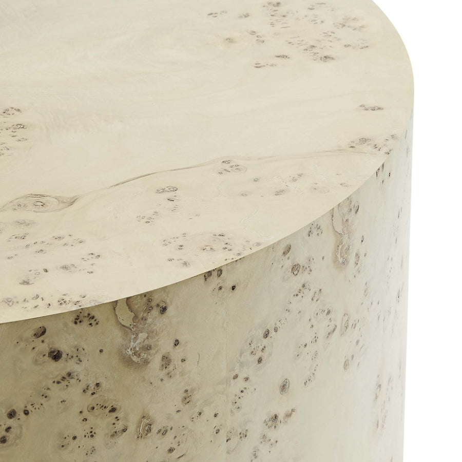 Gable 35" Round Burl Wood Coffee Table in Bleached Burl
