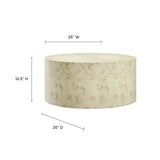 Gable 35" Round Burl Wood Coffee Table in Bleached Burl