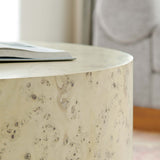 Gable 35" Round Burl Wood Coffee Table in Bleached Burl