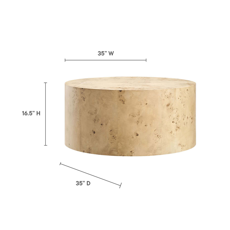 Gable 35" Round Burl Wood Coffee Table in Natural Burl