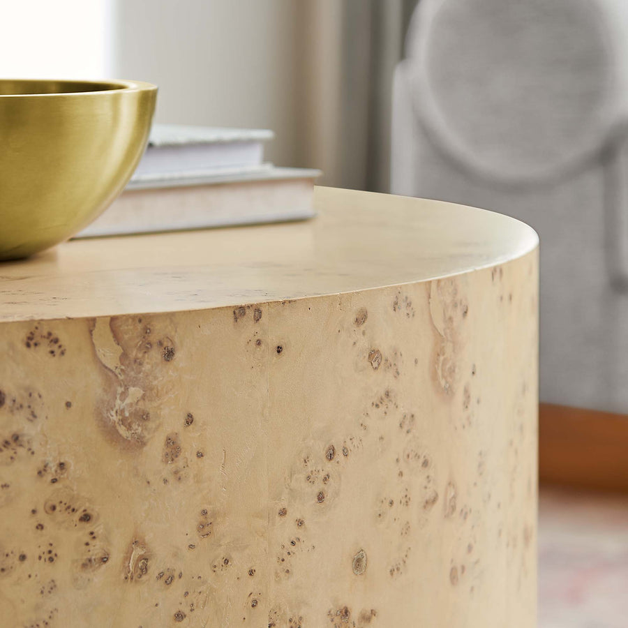 Gable 35" Round Burl Wood Coffee Table in Natural Burl