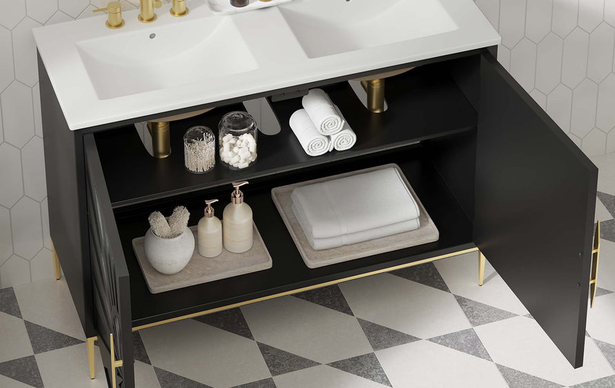 Briar 48" Double Sink Bathroom Vanity in White Black