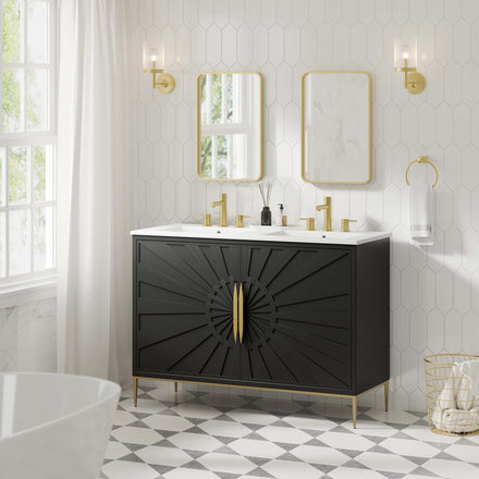 Awaken 48" Double Sink Bathroom Vanity in White Black