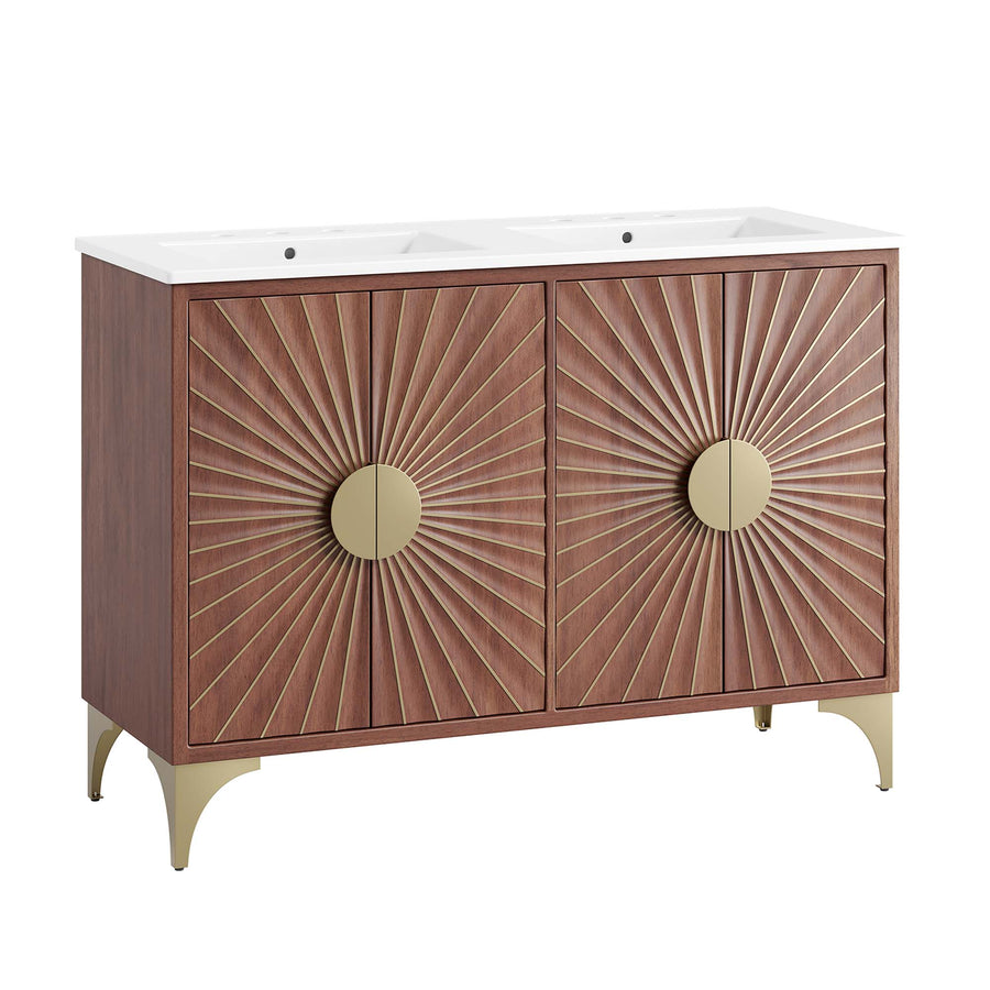 Ridge 48" Double Sink Bathroom Vanity in White Walnut