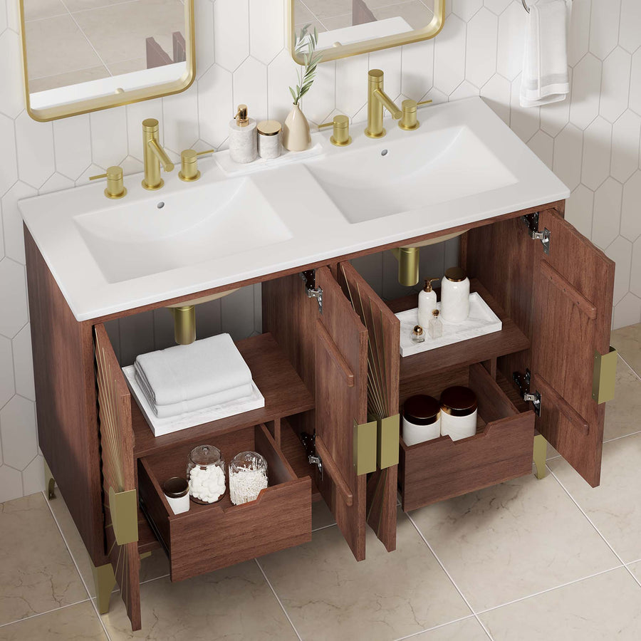 Ridge 48" Double Sink Bathroom Vanity in White Walnut