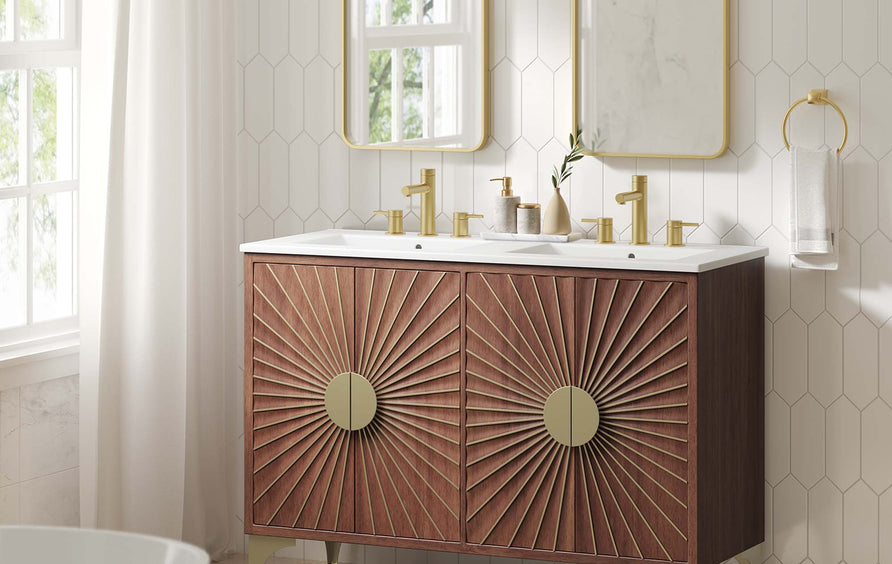 Ridge 48" Double Sink Bathroom Vanity in White Walnut
