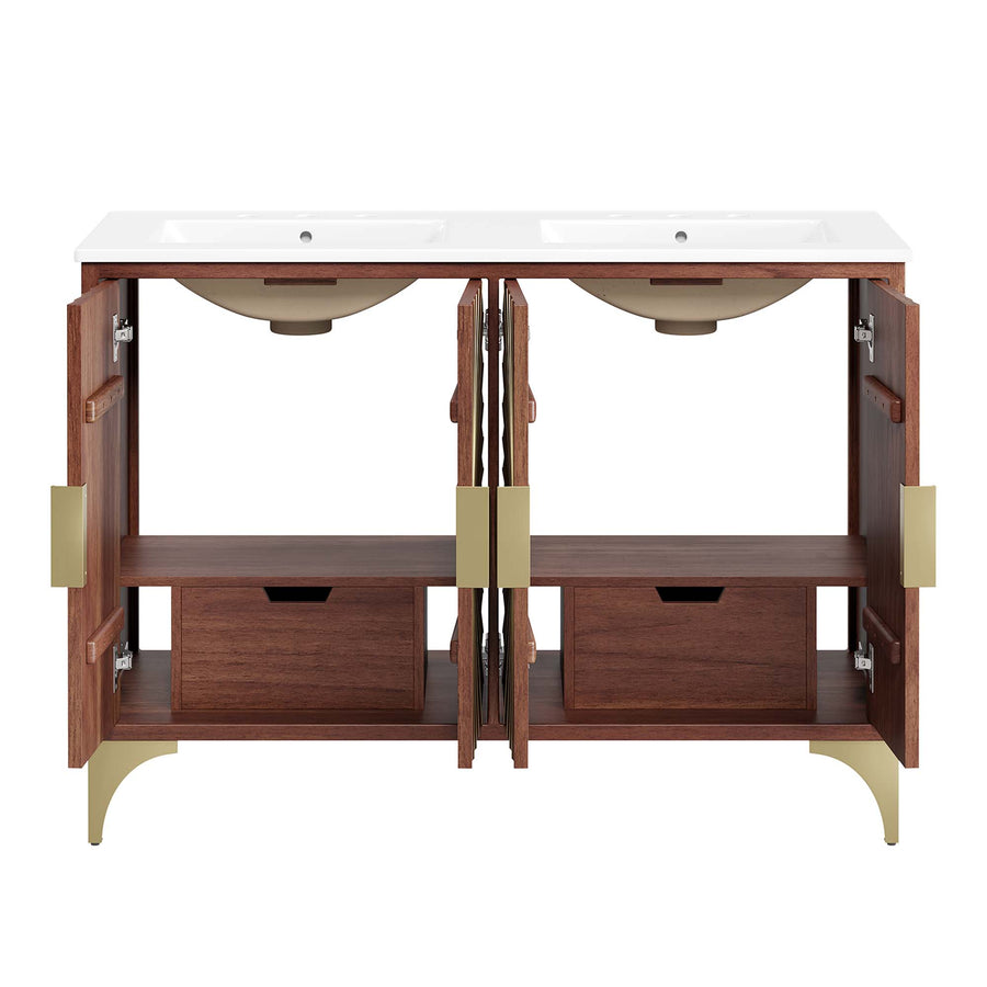 Ridge 48" Double Sink Bathroom Vanity in White Walnut
