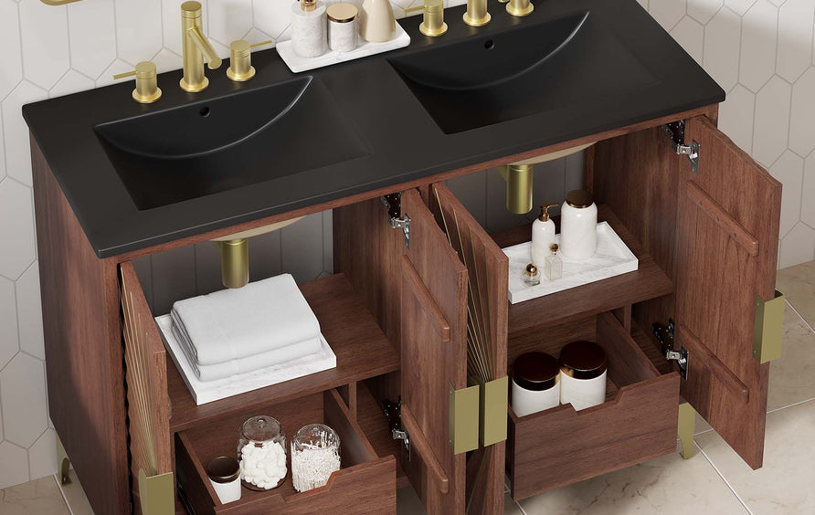 Ridge 48" Double Sink Bathroom Vanity in Black Walnut