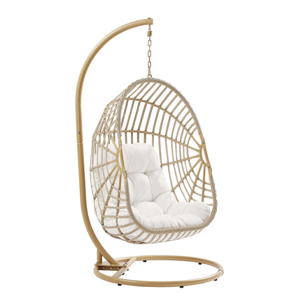 Amalie Wicker Rattan Outdoor Patio Rattan Swing Chair in Natural White