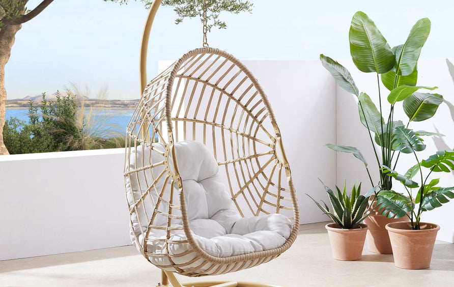 Notus Wicker Rattan Outdoor Patio Rattan Swing Chair in Natural White