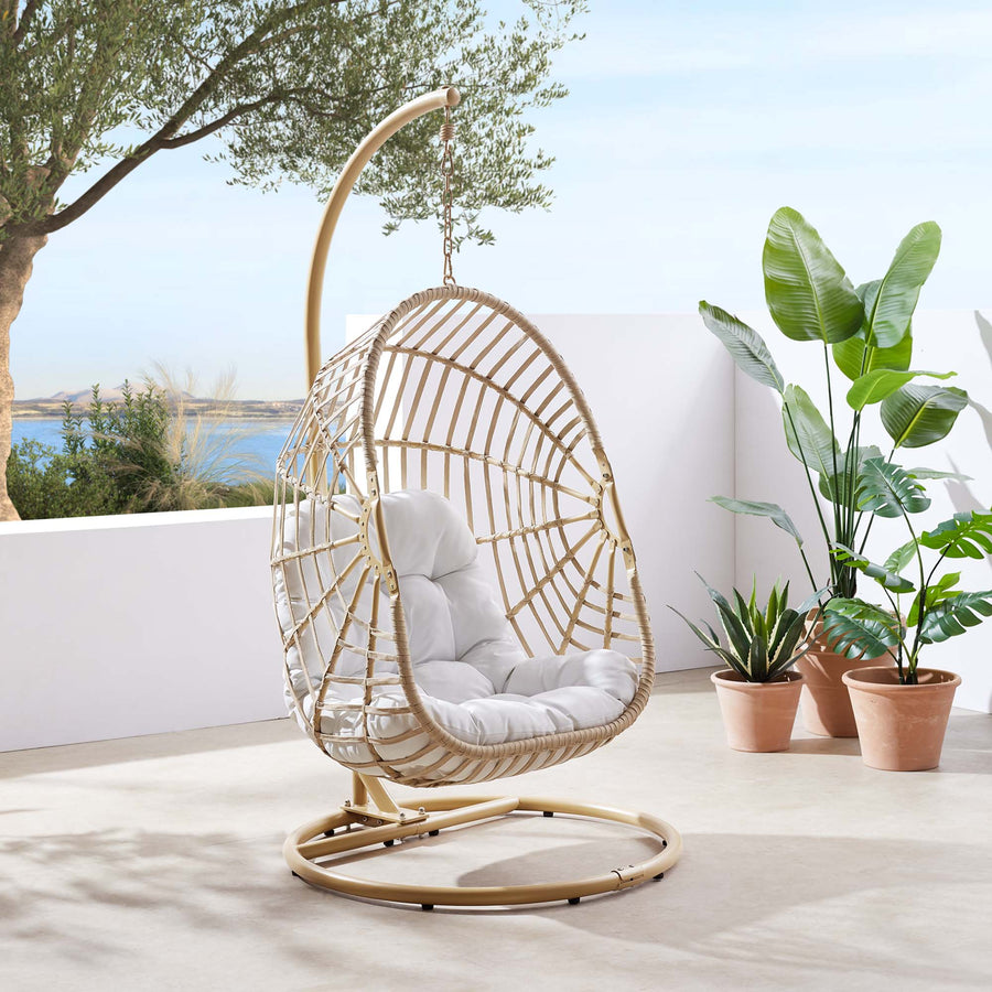 Notus Wicker Rattan Outdoor Patio Rattan Swing Chair in Natural White