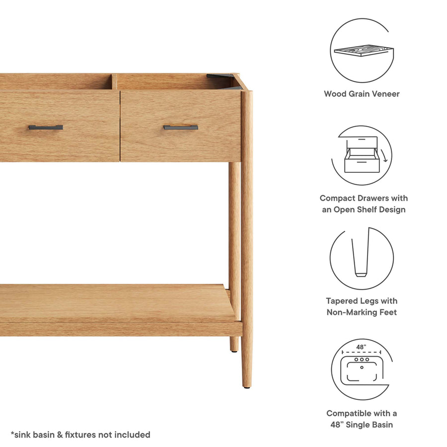 Quill 48" Single Sink Compatible Bathroom Vanity Cabinet (Sink Basin Not Included) in Natural