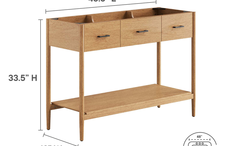 Quill 48" Single Sink Compatible Bathroom Vanity Cabinet (Sink Basin Not Included) in Natural