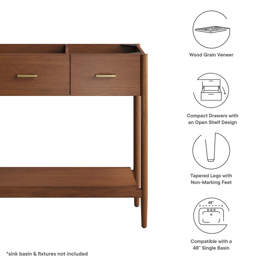 Quill 48" Single Sink Compatible Bathroom Vanity Cabinet (Sink Basin Not Included) in Walnut