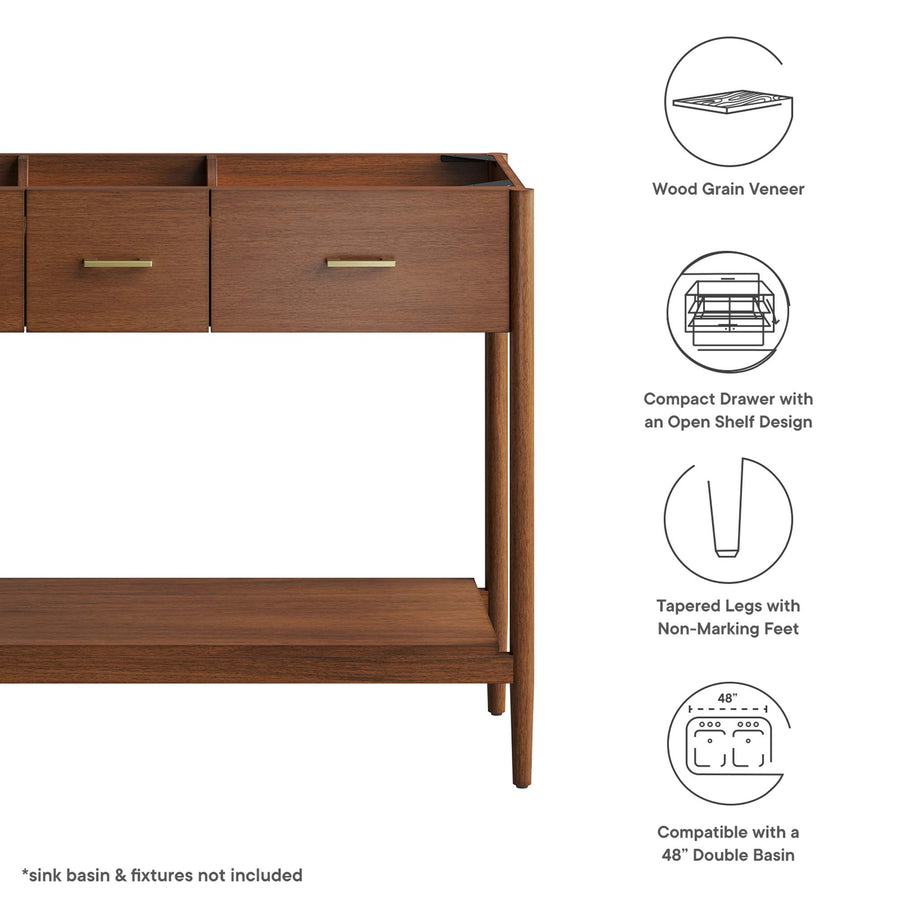 Quill 48" Double Sink Compatible Bathroom Vanity Cabinet (Sink Basin Not Included) in Walnut