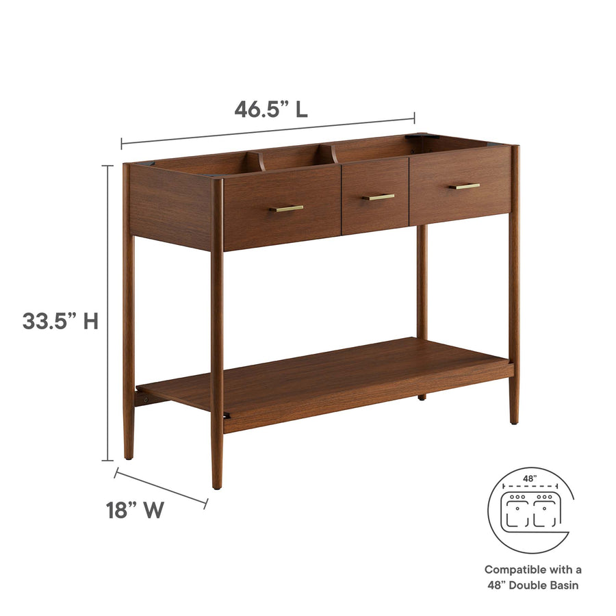 Quill 48" Double Sink Compatible Bathroom Vanity Cabinet (Sink Basin Not Included) in Walnut