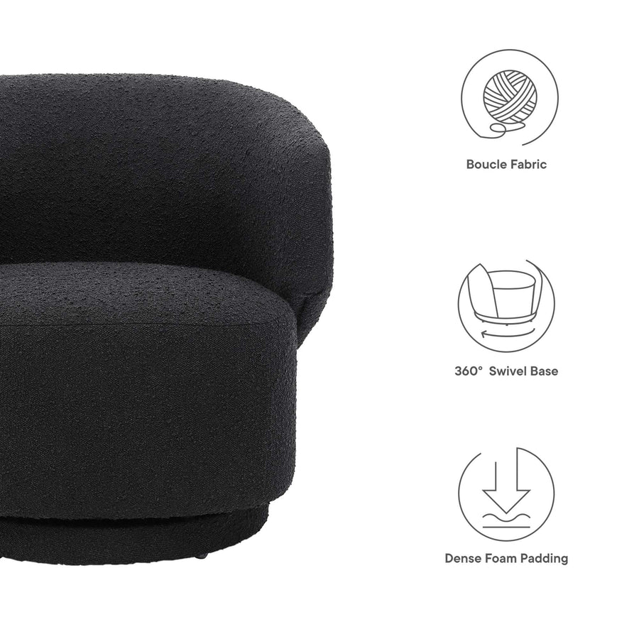 Rhett Boucle Fabric Swivel Chair in Black