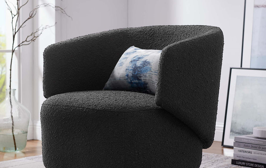 Rhett Boucle Fabric Swivel Chair in Black