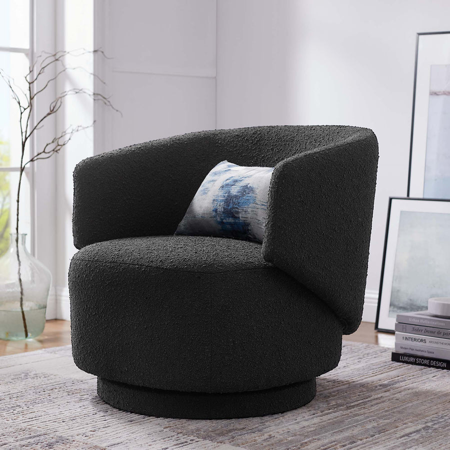 Rhett Boucle Fabric Swivel Chair in Black