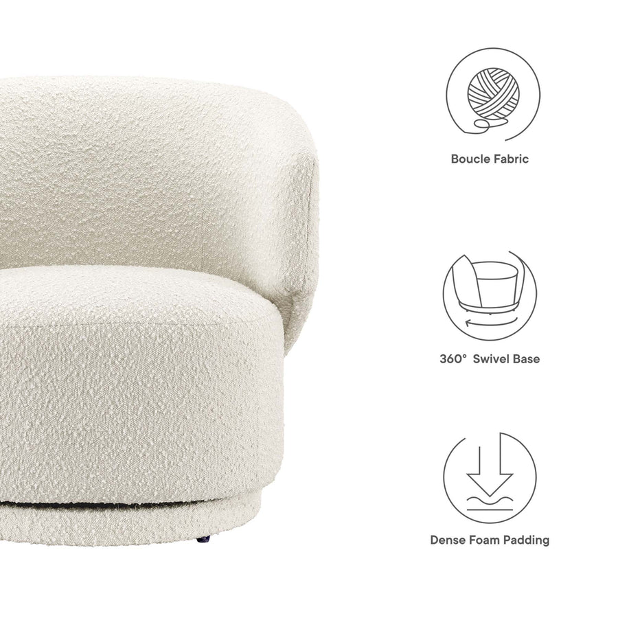 Rhett Boucle Fabric Swivel Chair in Ivory